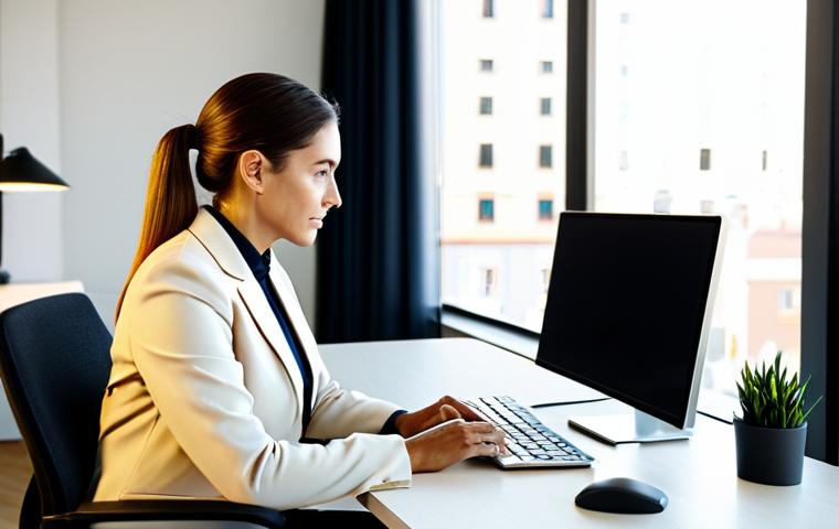 Modern Office Productivity**
"A professional businesswoman in a modest business suit, sitting at a desk in a modern office with large windows overlooking Madrid. She is using a computer with a productivity app displayed on the screen. Natural lighting, warm color palette, focus on workspace organization. Safe for work, appropriate content, fully clothed, perfect anatomy, natural proportions, professional."
**