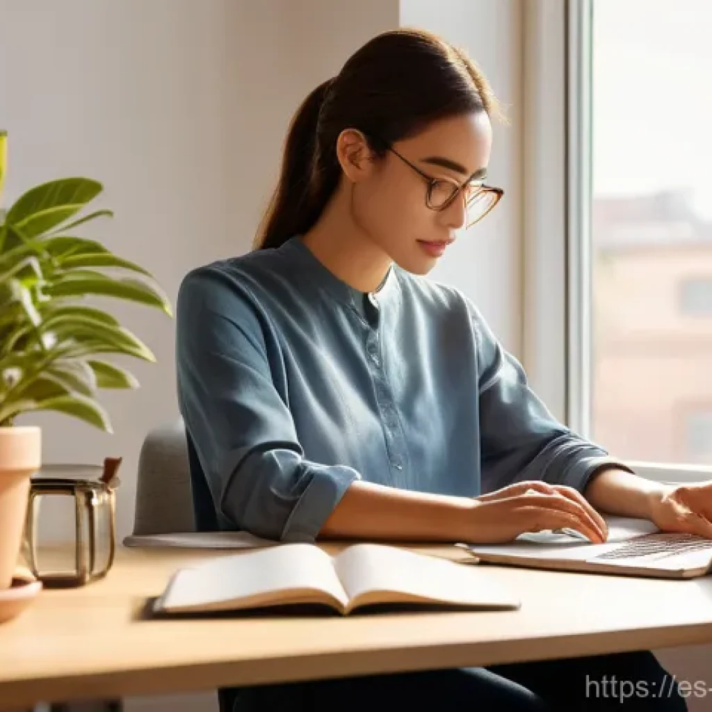 일상 관찰을 통해 생산성 향상하기 - **"Golden Hour Productivity Flow"**: An individual (adult, modest and comfortably dressed in smart c...