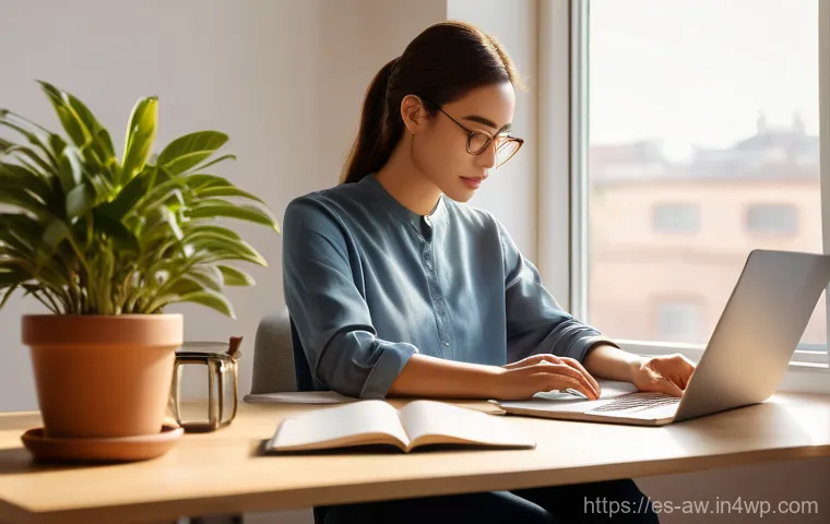일상 관찰을 통해 생산성 향상하기 - **"Golden Hour Productivity Flow"**: An individual (adult, modest and comfortably dressed in smart c...