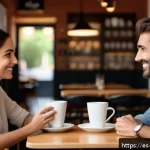 Home 19 일상 관찰을 통한 관계 개선 전략 - A warm, candid scene in a modern Spanish café where two adults engage in deep conversation. One pers...