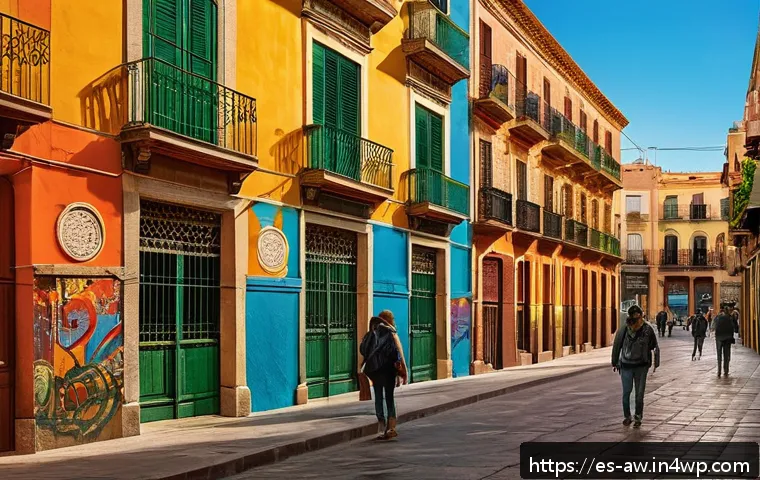 일상 관찰을 위한 실용적인 팁 - A vibrant urban street scene in a Spanish city during golden hour, showcasing colorful building faca...